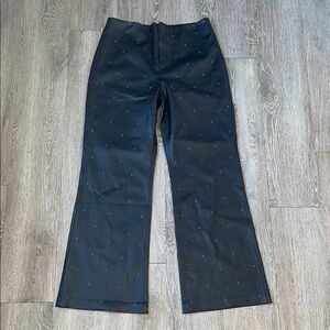 MNG mango Black Flared Pants Studded Detail size 10 faux leather vegan